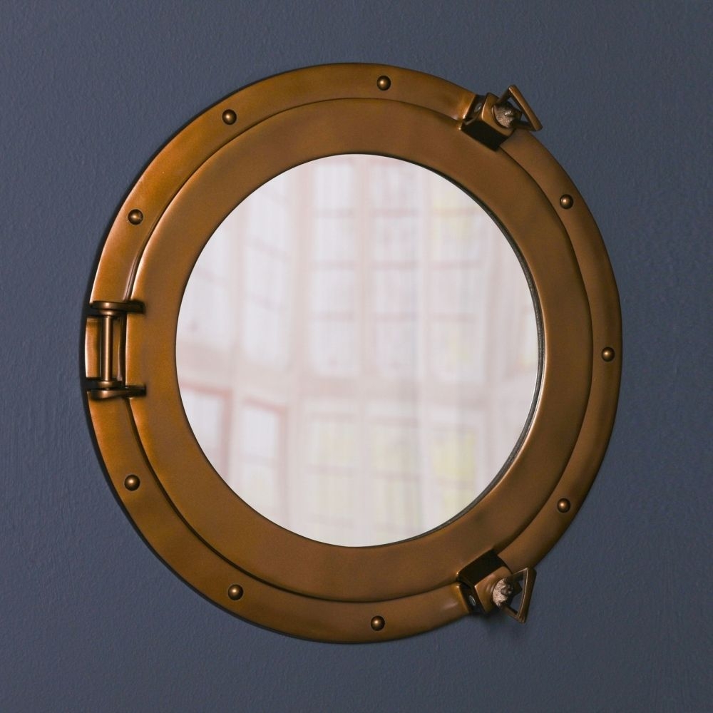 Product photograph of Antique Brass Port Hole Round Mirror - 43 5cm X 43 5cm from Choice Furniture Superstore.