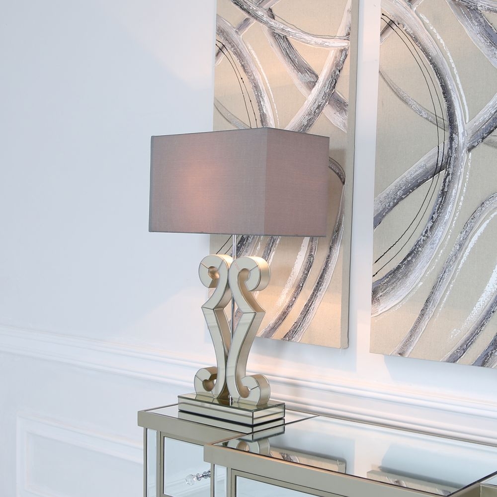 Product photograph of Adara Gold Glass Table Lamp With Grey Shade from Choice Furniture Superstore.