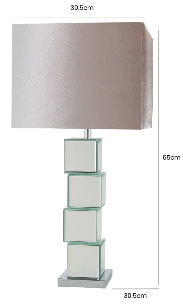 Product photograph of Block Design Mirrored Table Lamp With Champagne Shade from Choice Furniture Superstore.