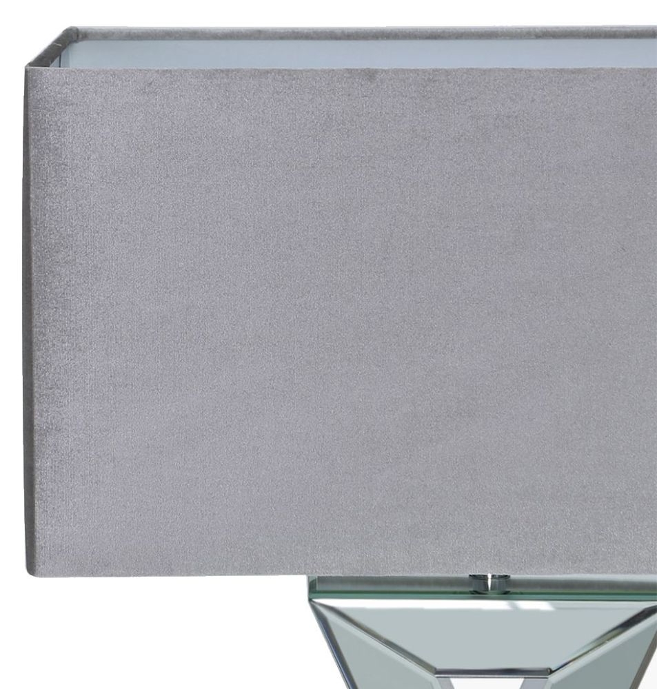 Product photograph of X Shape Mirrored Table Lamp With Grey Velvet Shade from Choice Furniture Superstore.