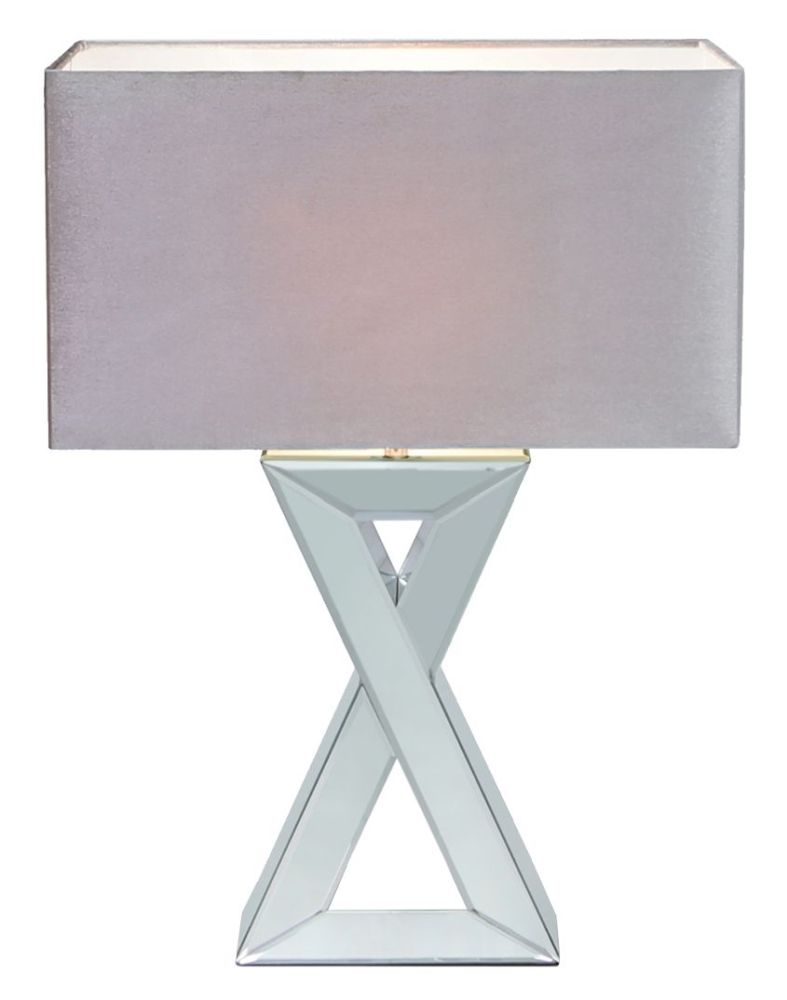 Product photograph of X Shape Mirrored Table Lamp With Grey Velvet Shade from Choice Furniture Superstore.