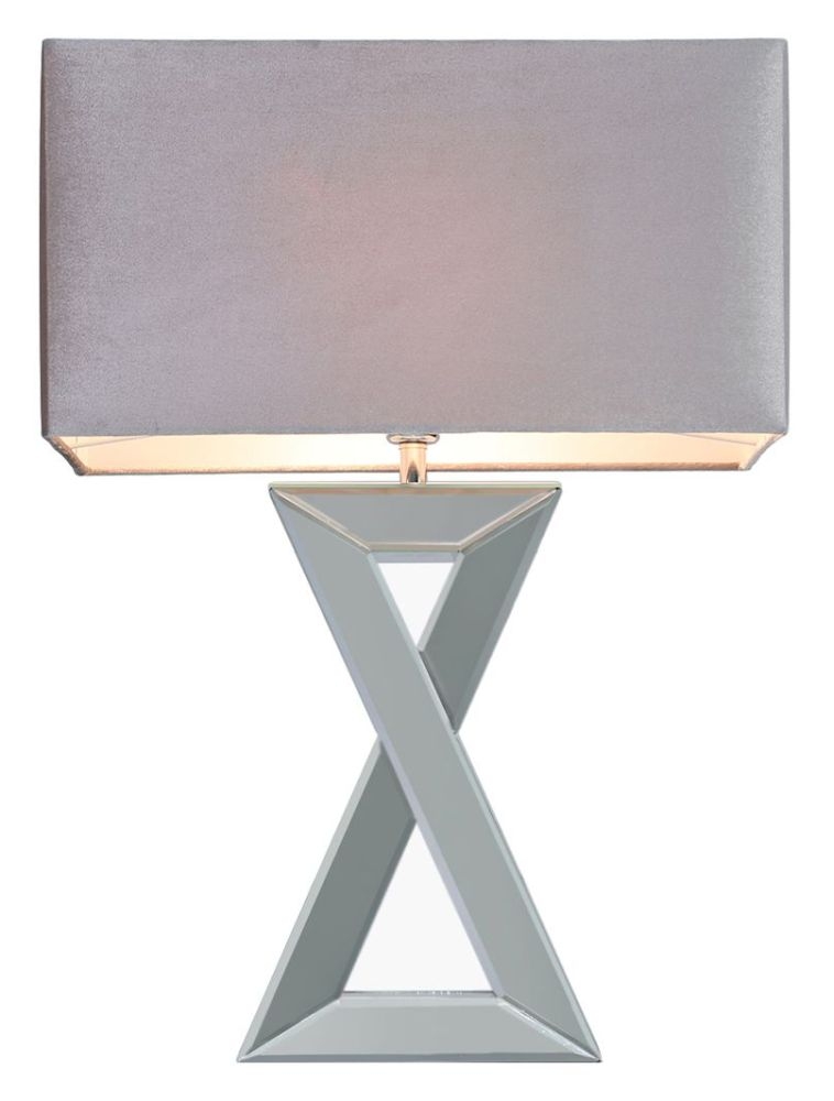 Product photograph of X Shape Mirrored Table Lamp With Grey Velvet Shade from Choice Furniture Superstore.