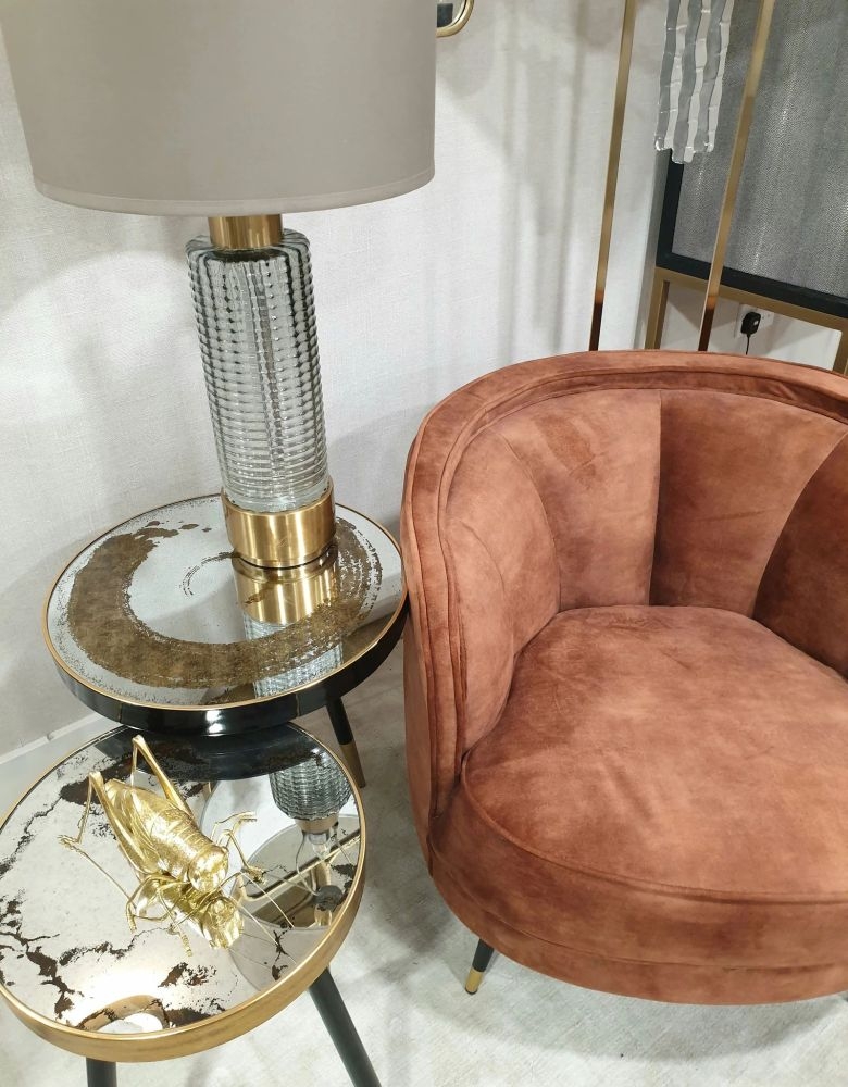 Product photograph of Mindy Brownes Bellatrix Gold Swirl Effect Round Side Table from Choice Furniture Superstore.