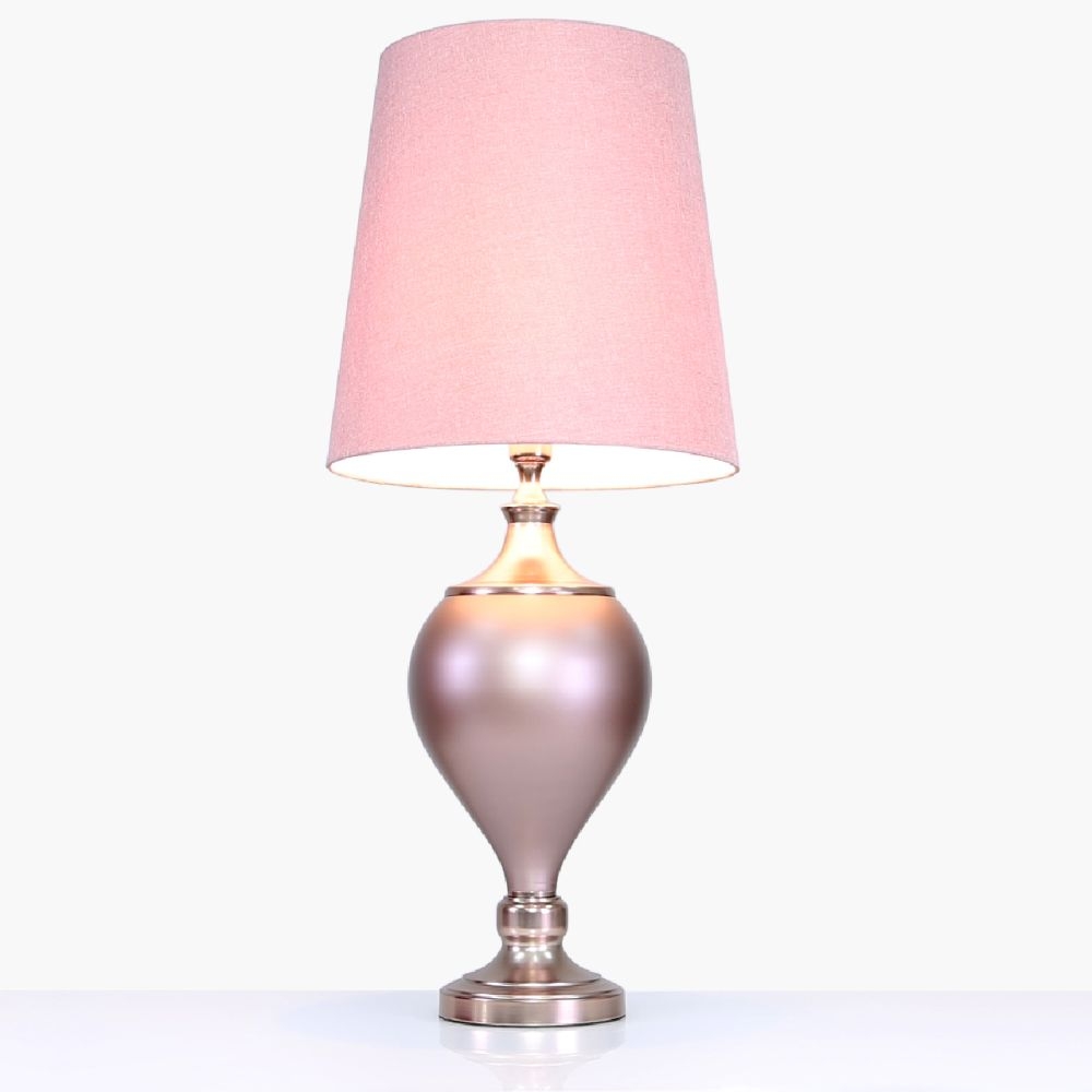 Product photograph of Rose Gold Matte Table Lamp With Blush Pink Shade from Choice Furniture Superstore.