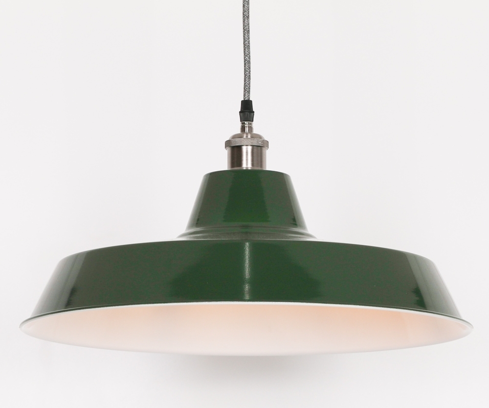 Product photograph of Factory Style 46cm British Green Dubois Painted Pendant Light from Choice Furniture Superstore.