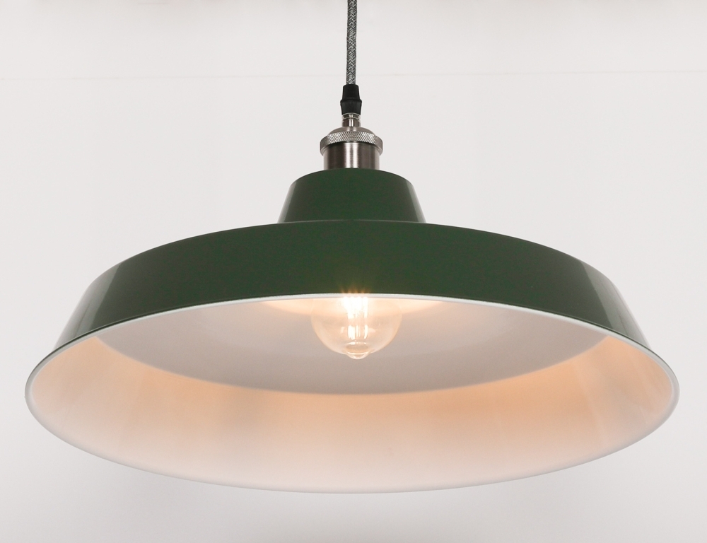 Product photograph of Factory Style 46cm British Green Dubois Painted Pendant Light from Choice Furniture Superstore.