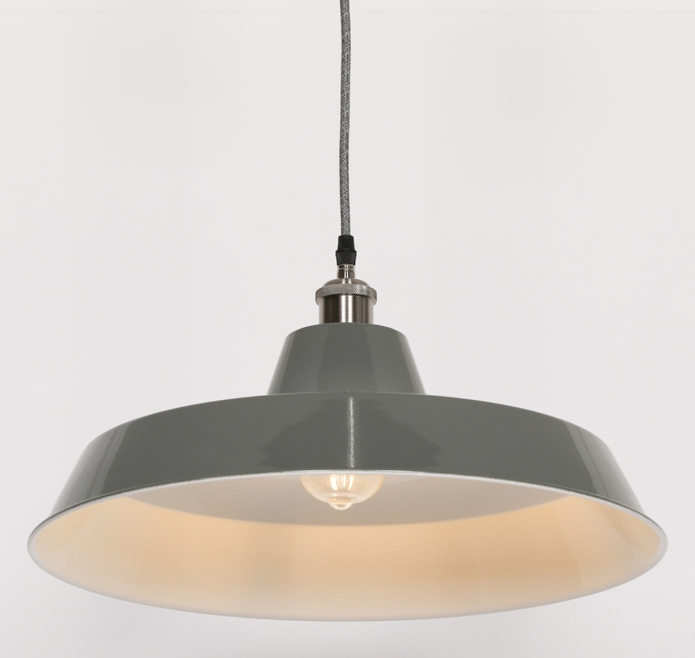 Product photograph of Factory Style 46cm Grey Enamel Painted Pendant Light from Choice Furniture Superstore.