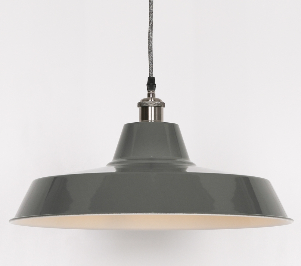 Product photograph of Factory Style 46cm Grey Enamel Painted Pendant Light from Choice Furniture Superstore.