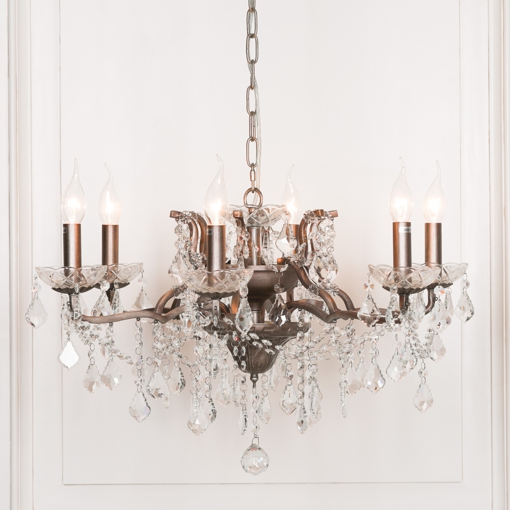 Product photograph of Antique Silver 6 Branch Gorgeous Shallow Cut Glass Chandelier from Choice Furniture Superstore.