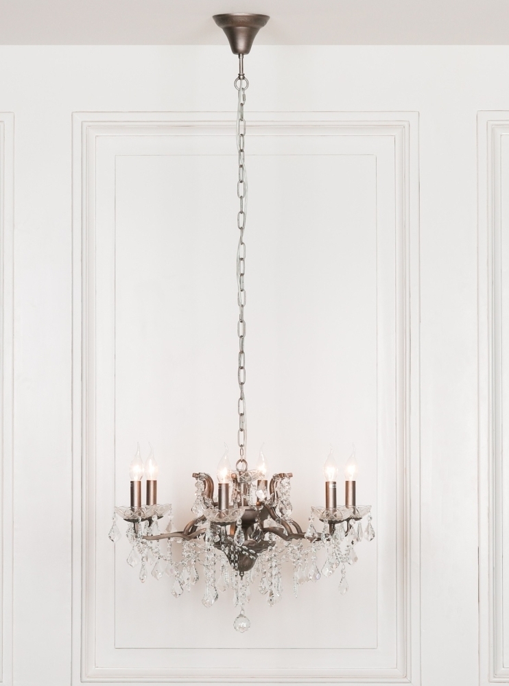 Product photograph of Antique Silver 6 Branch Gorgeous Shallow Cut Glass Chandelier from Choice Furniture Superstore.