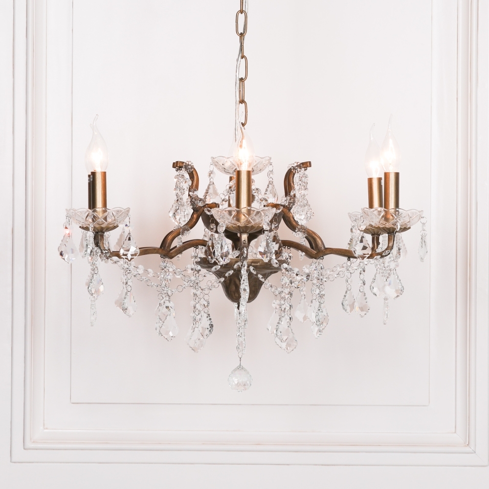 Product photograph of French Style Antique Gold 6 Branch Shallow Cut Glass Chandelier from Choice Furniture Superstore.