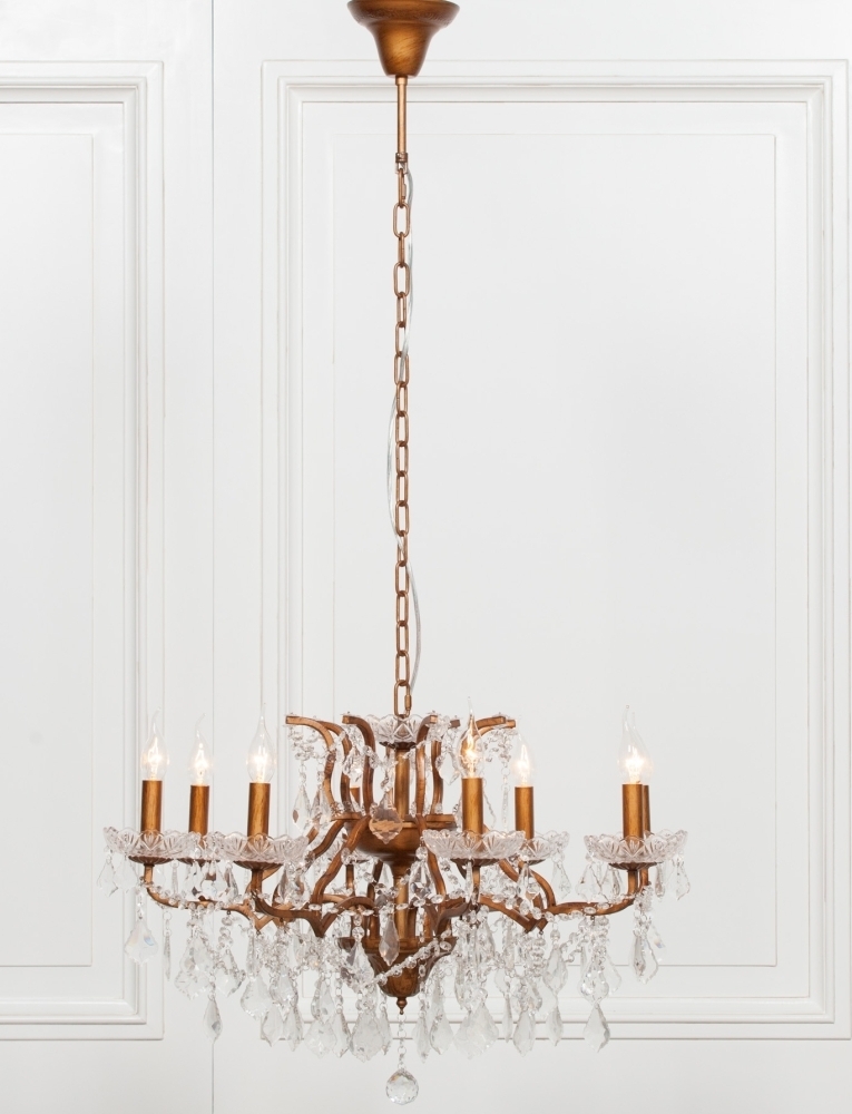 Product photograph of French Style Gold 8 Branch Shallow Cut Glass Chandelier from Choice Furniture Superstore.