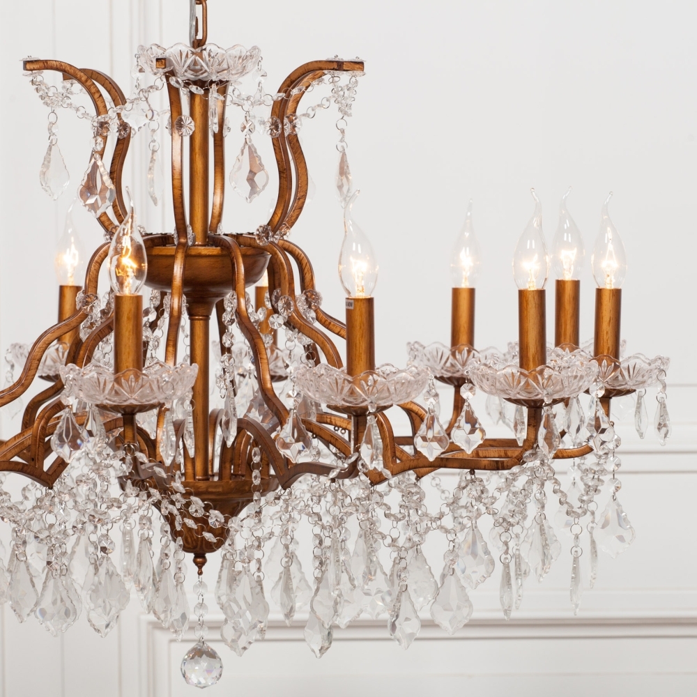 Product photograph of French Style Antique Gold 12 Branch Shallow Cut Glass Chandelier from Choice Furniture Superstore.