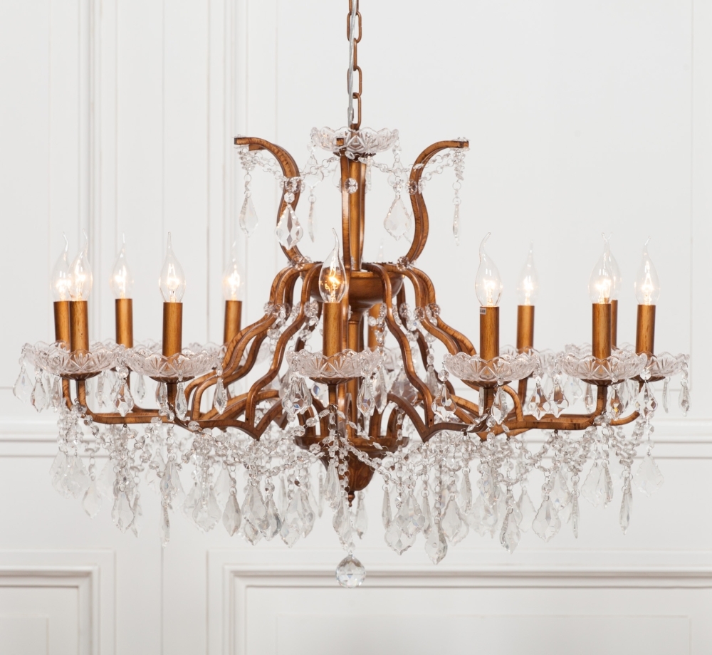 Product photograph of French Style Antique Gold 12 Branch Shallow Cut Glass Chandelier from Choice Furniture Superstore.