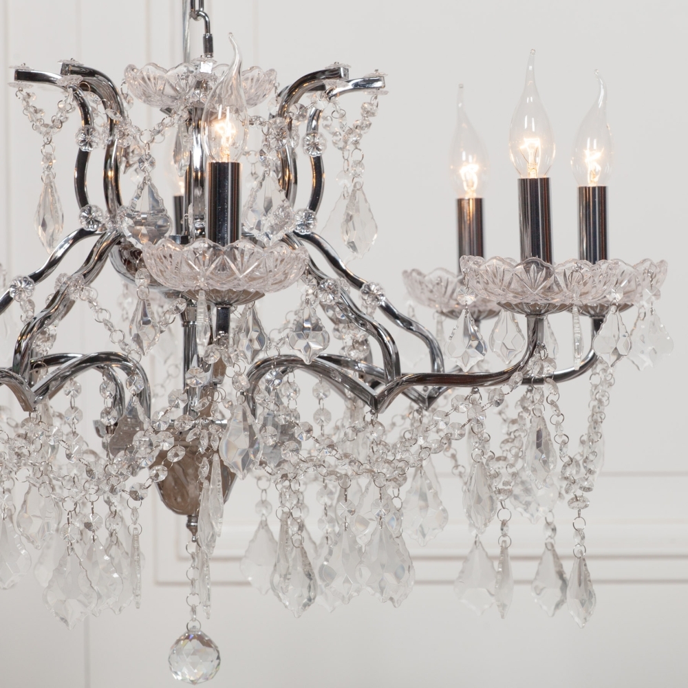 Product photograph of French Style Chrome 8 Branch Shallow Cut Glass Chandelier from Choice Furniture Superstore.