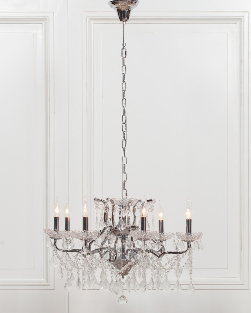 Product photograph of French Style Chrome 8 Branch Shallow Cut Glass Chandelier from Choice Furniture Superstore.