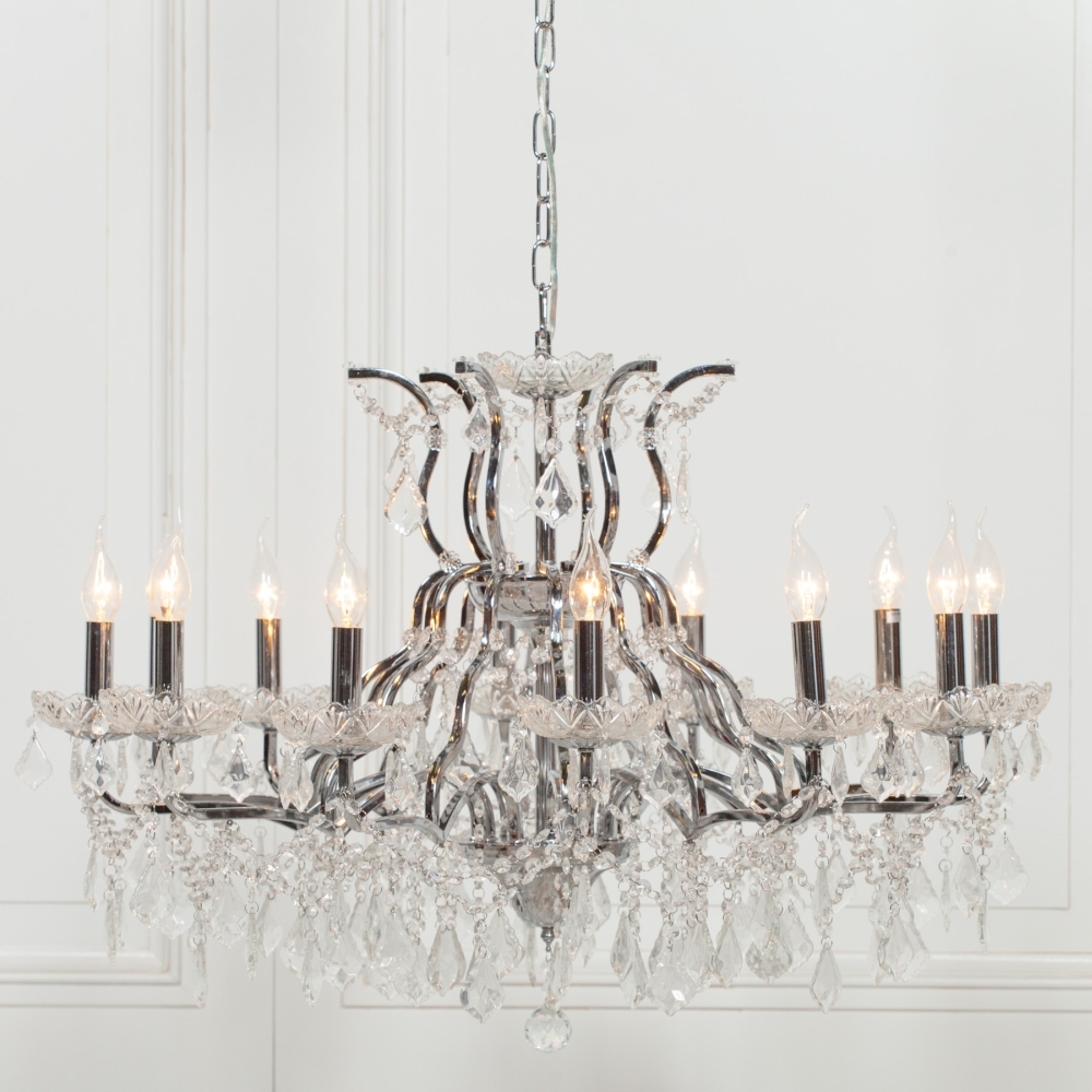 Product photograph of French Style Chrome 12 Branch Shallow Cut Glass Chandelier from Choice Furniture Superstore.