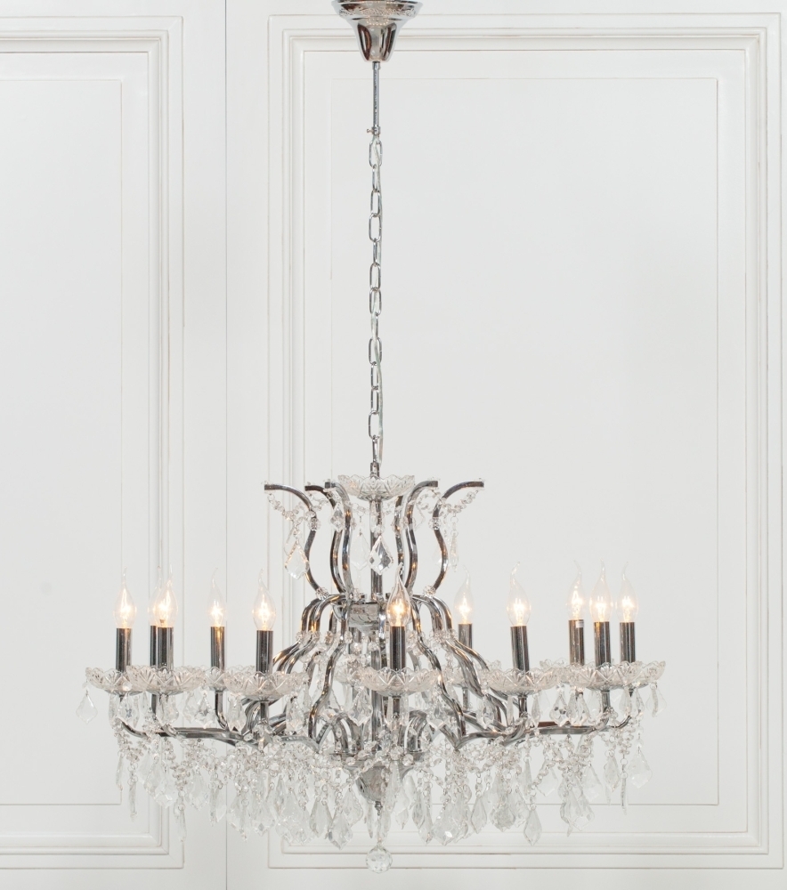 Product photograph of French Style Chrome 12 Branch Shallow Cut Glass Chandelier from Choice Furniture Superstore.