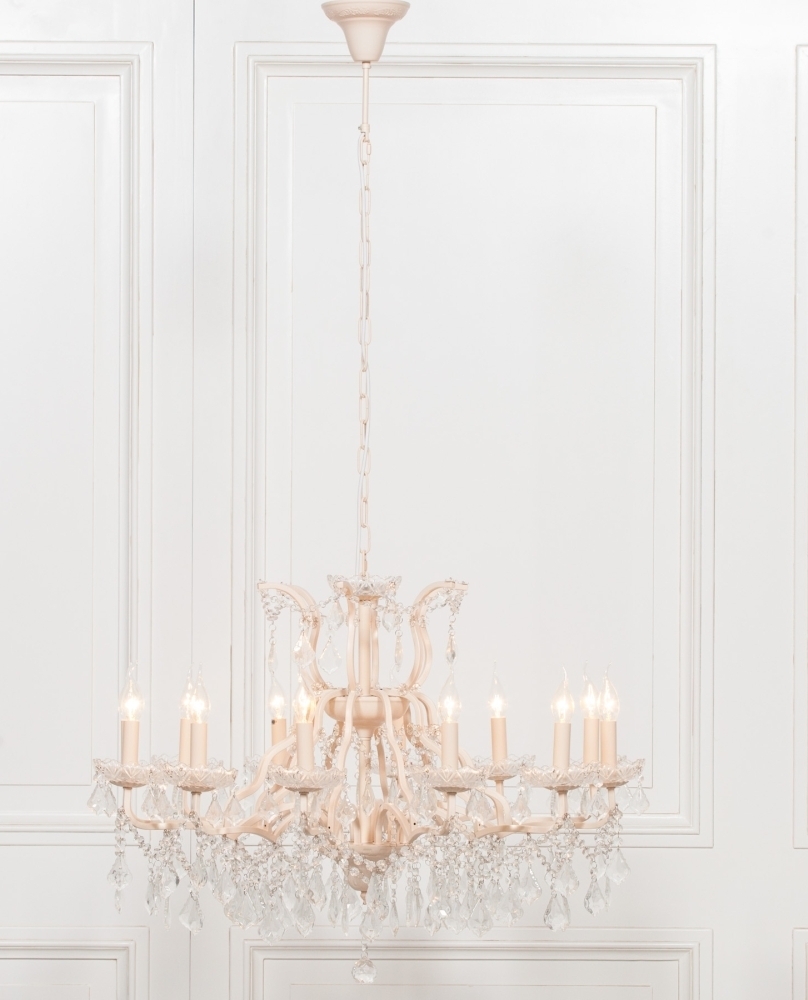 Product photograph of French Style Large Peach Cream 12 Branch Shallow Cut Glass Chandelier from Choice Furniture Superstore.