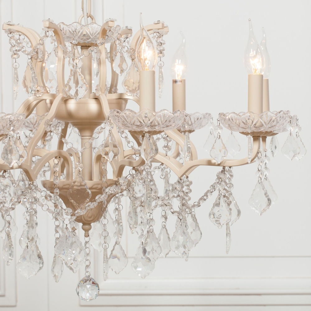 Product photograph of French Style Peach Cream 8 Branch Shallow Cut Glass Chandelier from Choice Furniture Superstore.