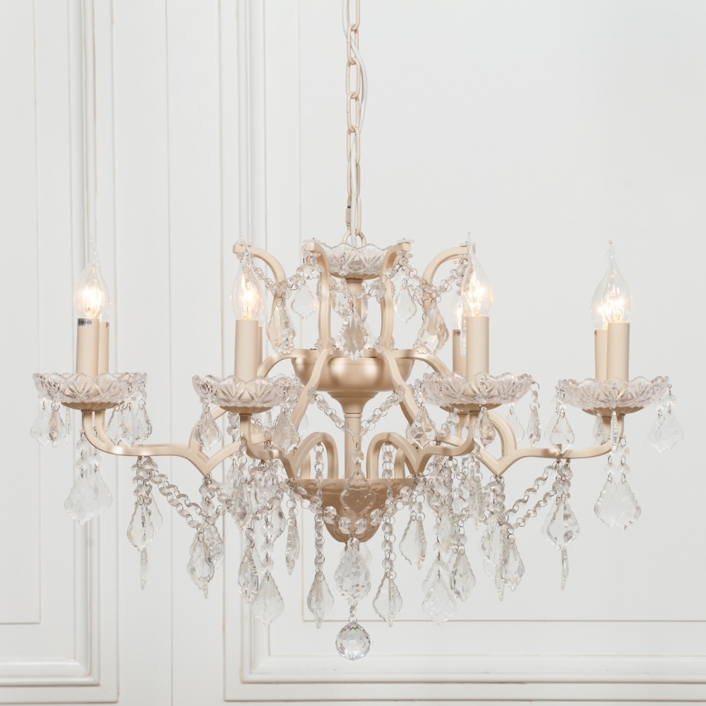 Product photograph of French Style Peach Cream 8 Branch Shallow Cut Glass Chandelier from Choice Furniture Superstore.