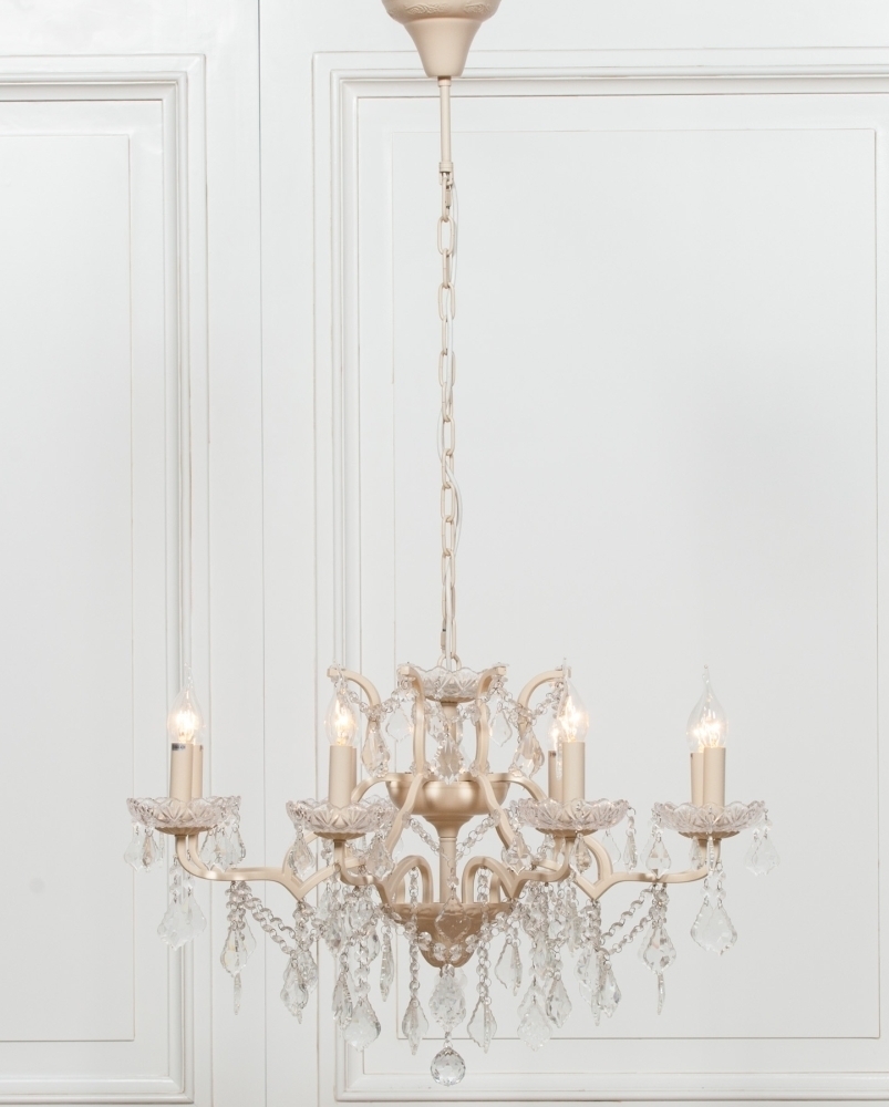 Product photograph of French Style Peach Cream 8 Branch Shallow Cut Glass Chandelier from Choice Furniture Superstore.