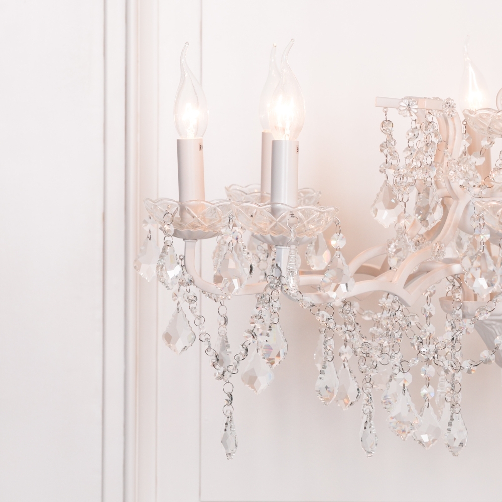 Product photograph of French Style White 8 Branch Shallow Cut Glass Chandelier from Choice Furniture Superstore.