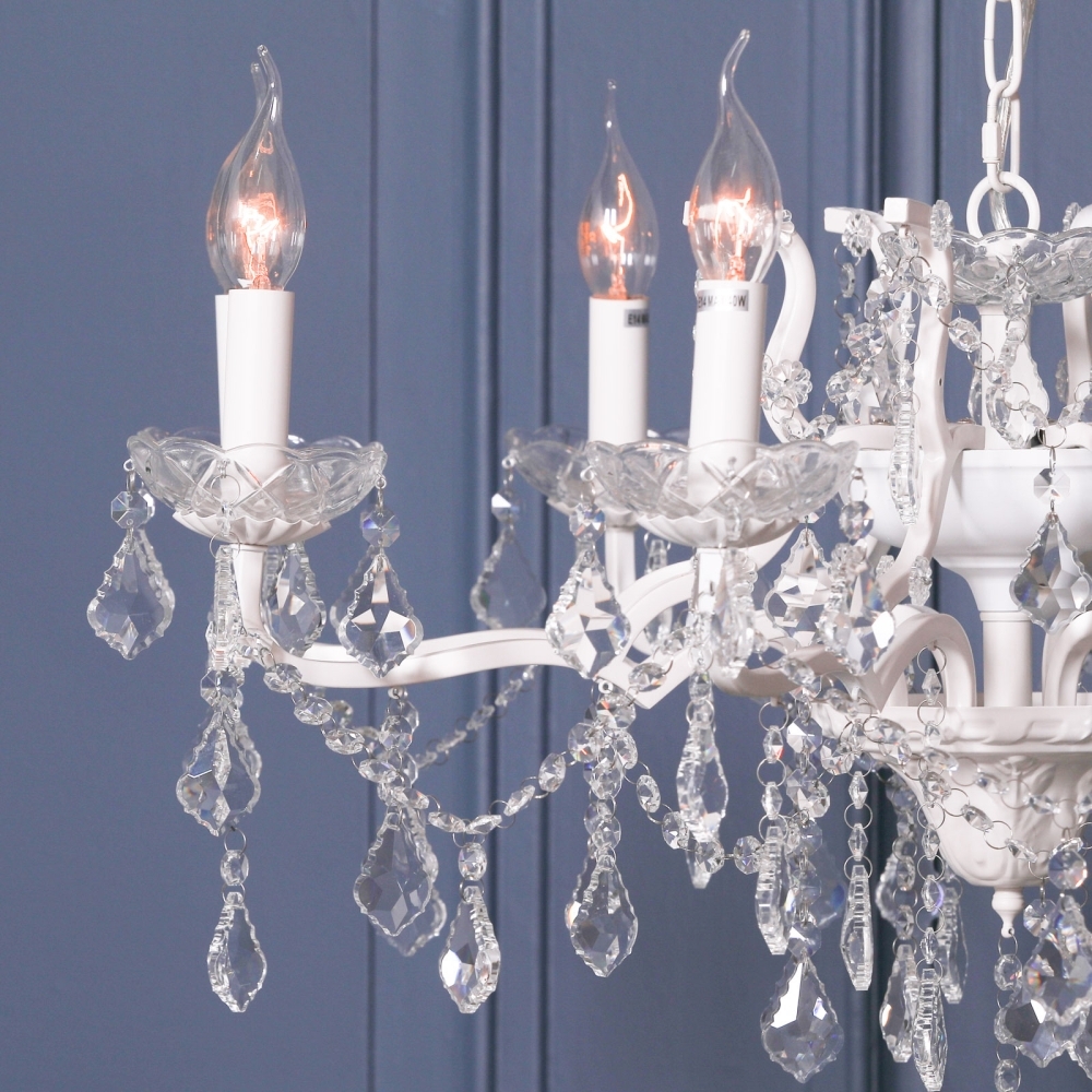 Product photograph of French Style White 8 Branch Shallow Cut Glass Chandelier from Choice Furniture Superstore.