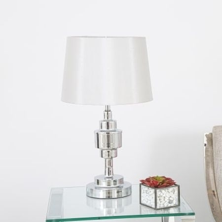 Product photograph of Chrome Geometric Design Base Table Lamp With Grey Shade Set Of 2 from Choice Furniture Superstore.