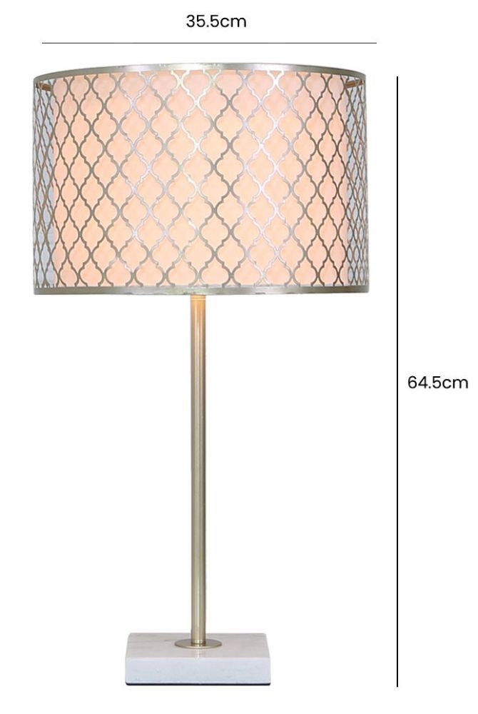 Product photograph of Gold And Marble Table Lamp With White Shade from Choice Furniture Superstore.