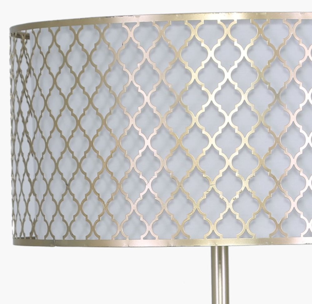 Product photograph of Gold Floor Lamp With White Shade from Choice Furniture Superstore.