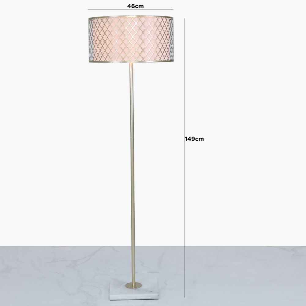 Product photograph of Gold Floor Lamp With White Shade from Choice Furniture Superstore.