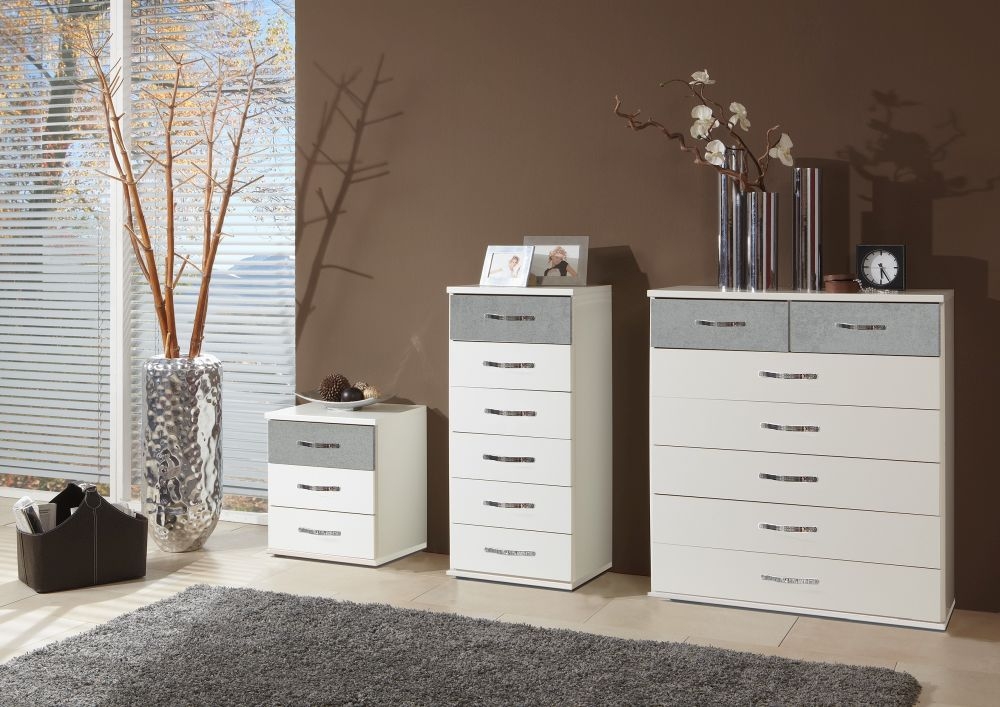 Product photograph of In Stock Duo 6 Drawer Narrow Chest German Made White And Grey Bedroom Furniture from Choice Furniture Superstore.