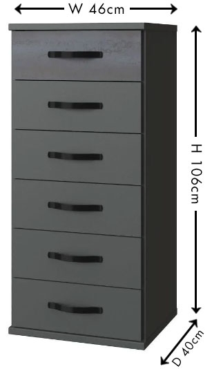 Product photograph of In Stock Duo2 6 Drawer Narrow Chest German Made Graphite Bedroom Furniture from Choice Furniture Superstore.