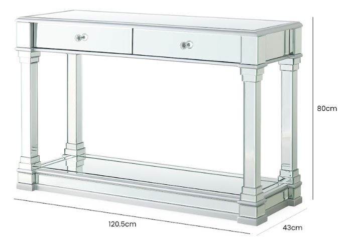 Product photograph of Athena Mirrored 2 Drawer Console Table from Choice Furniture Superstore.