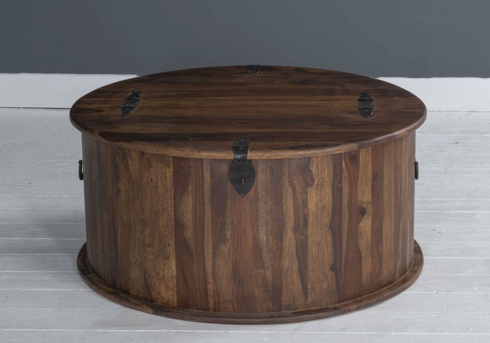 Product photograph of Ganga Sheesham Storage Coffee Table Indian Wood Round Top - 1 Door from Choice Furniture Superstore.