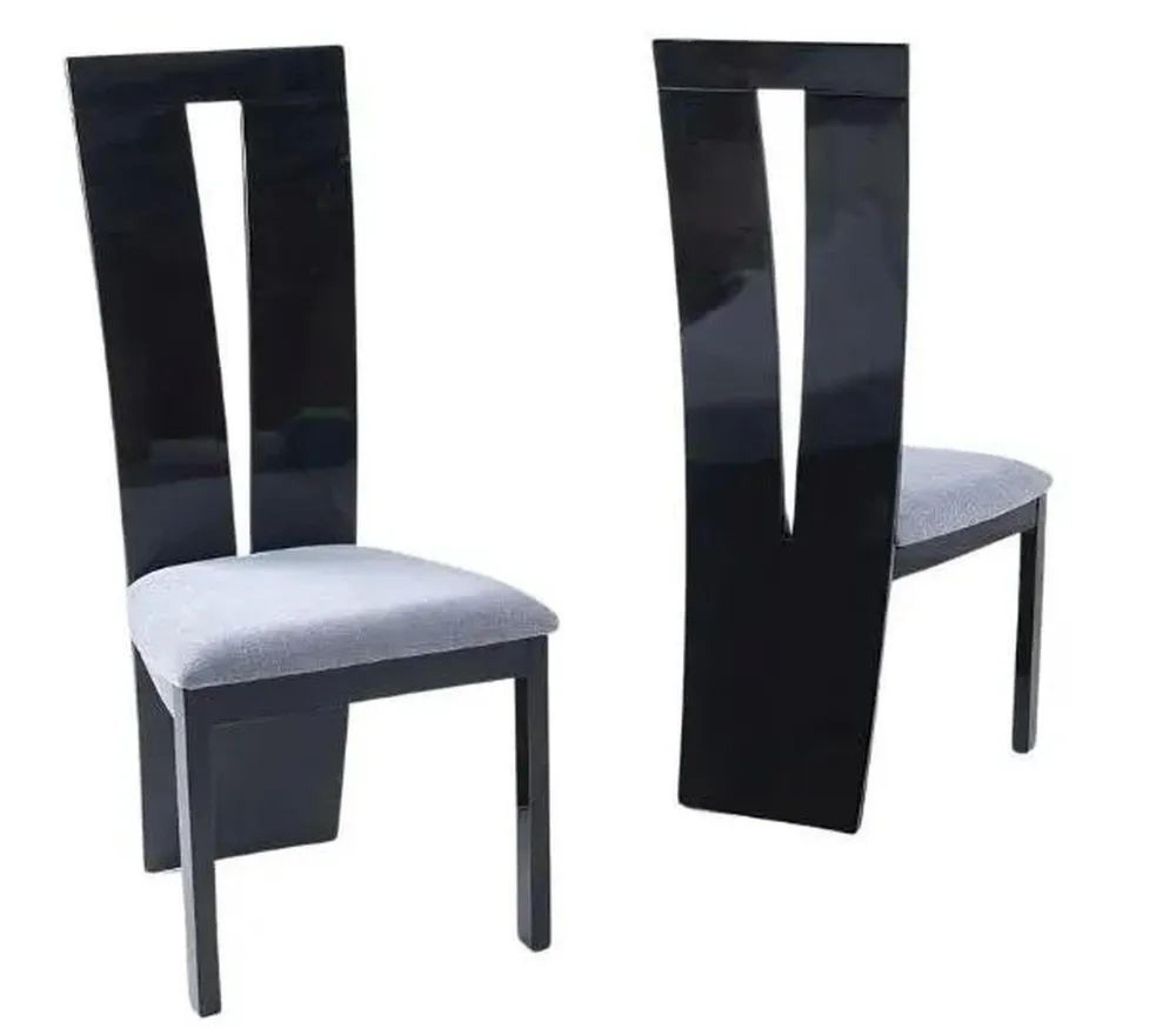 Product photograph of 2 X Vienna Black High Gloss High Back Dining Chair With Grey Seat Pads from Choice Furniture Superstore.