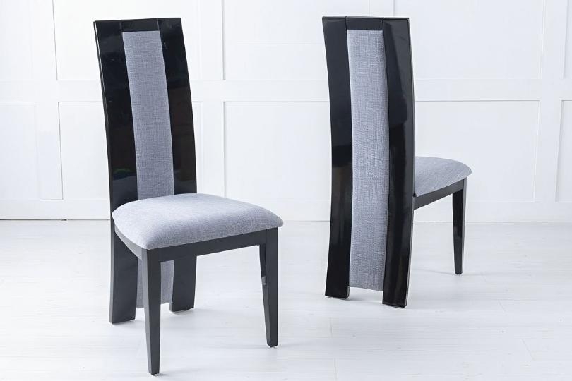 Product photograph of Alpine Black Dining Chair Wooden High Gloss Back With Grey Seat Pads from Choice Furniture Superstore.