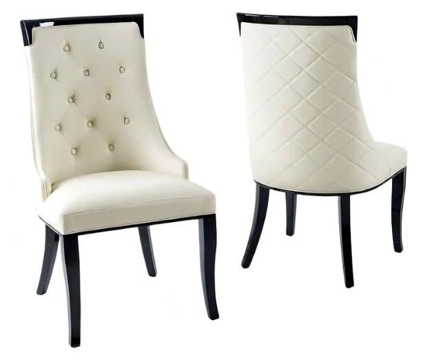Carmela Cream Dining Chair, Leather Faux PU Tufted Scoop Back with Black Wooden Legs CFS