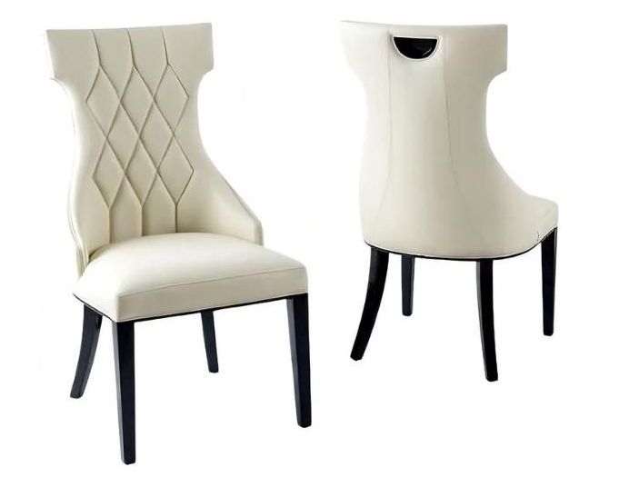 Product photograph of Mimi Cream Dining Chair Leather - Faux Pu With Black Wooden Legs from Choice Furniture Superstore.