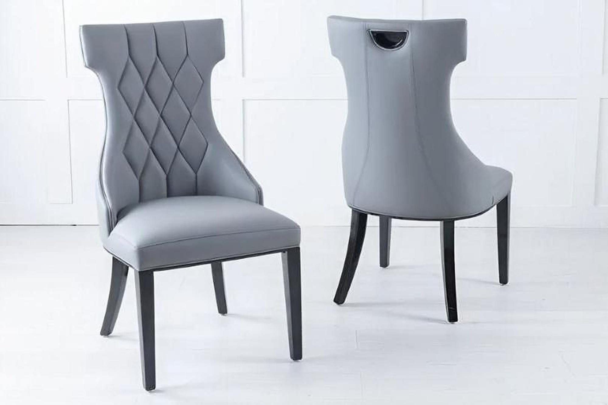 Product photograph of Mimi Grey Leather Large High Back Dining Chair With Black Legs from Choice Furniture Superstore.