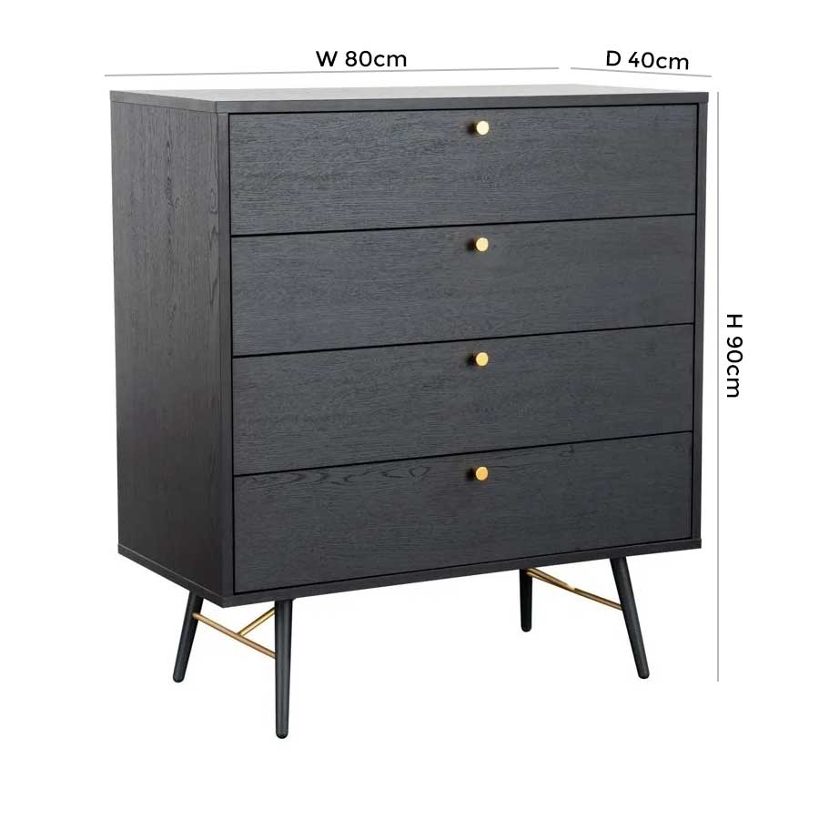 Product photograph of Vida Living Barcelona Black 4 Drawer Chest from Choice Furniture Superstore.