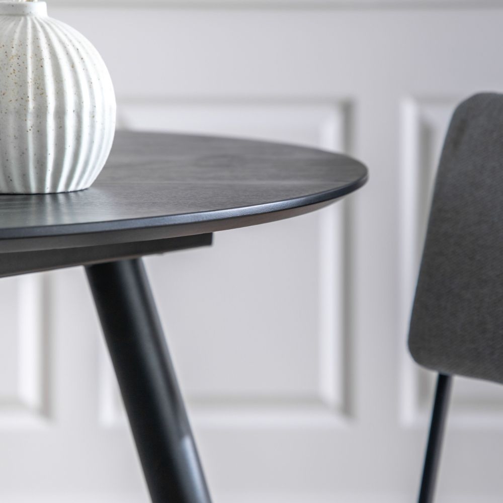 Product photograph of Astley Black Oak 90cm Round Dining Table from Choice Furniture Superstore.