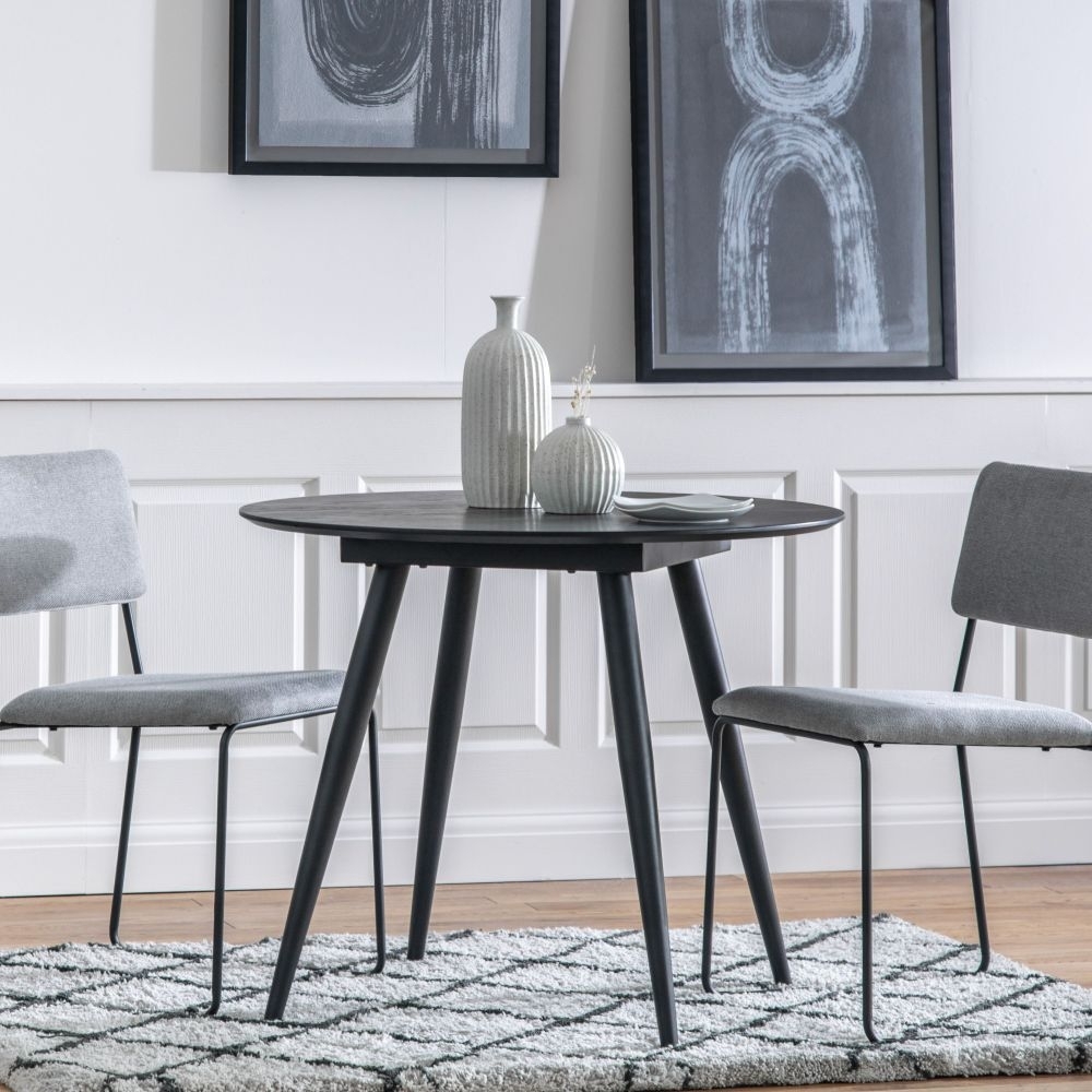 Product photograph of Astley Black Oak 90cm Round Dining Table from Choice Furniture Superstore.