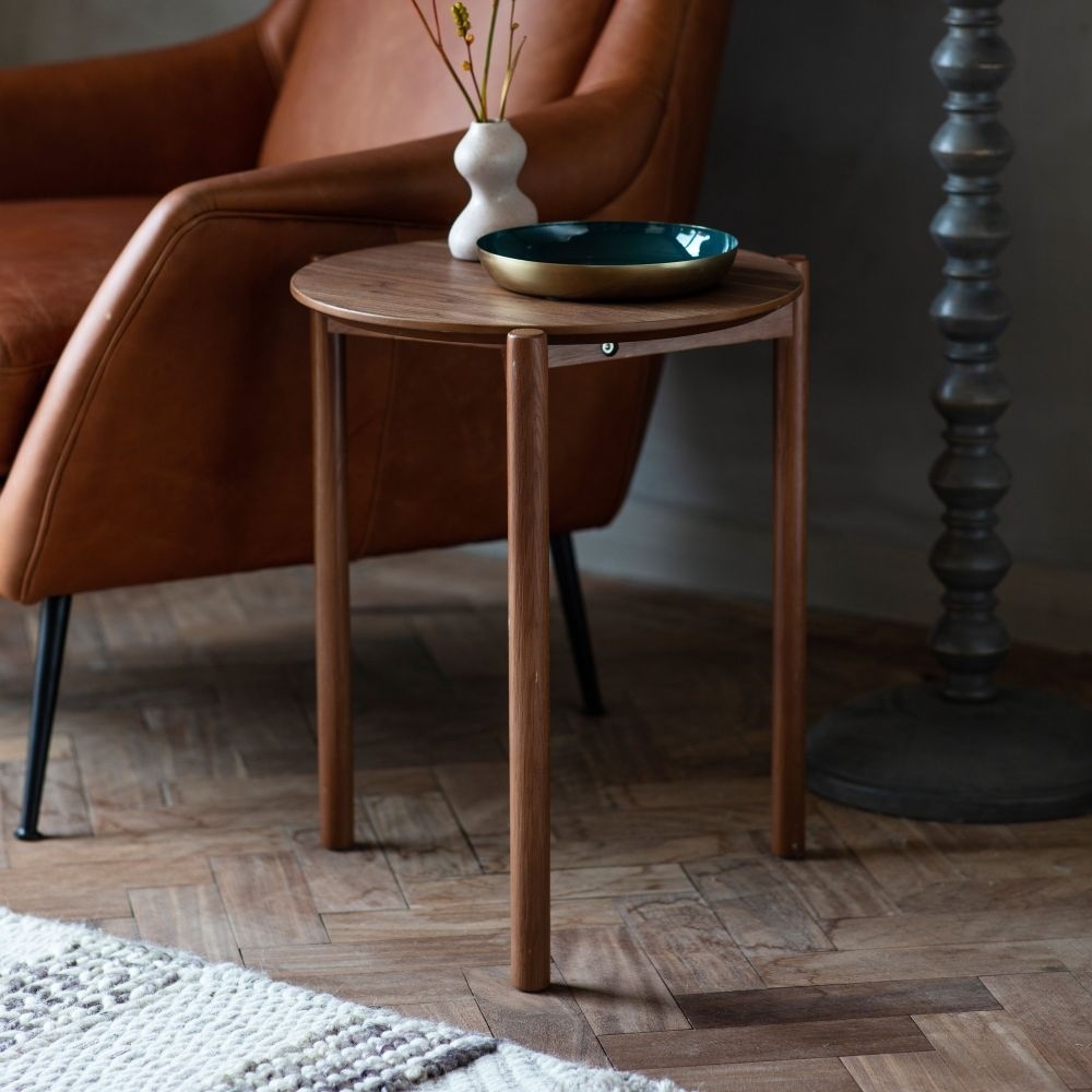 Product photograph of Burley Walnut Round Side Table from Choice Furniture Superstore.