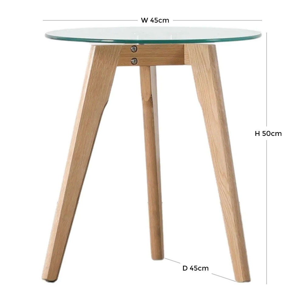 Product photograph of Blair Glass And Natural Oak Round Side Table from Choice Furniture Superstore.