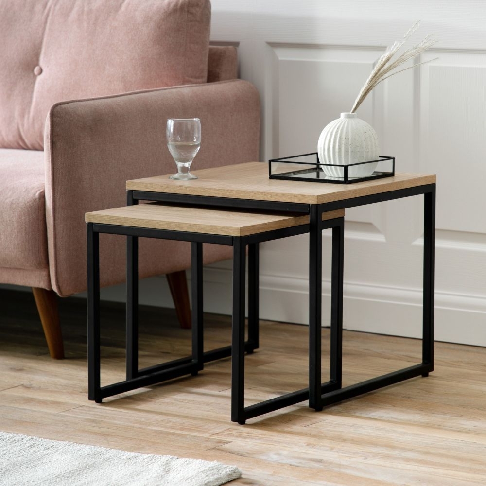 Product photograph of Hixton Natural Oak Nest Of 2 Side Tables from Choice Furniture Superstore.