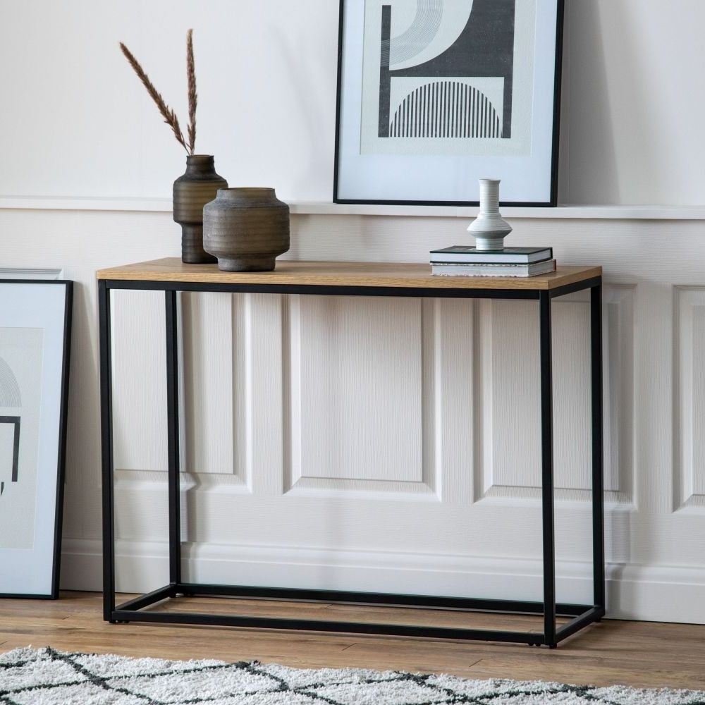 Product photograph of Henley Natural Oak Console Table from Choice Furniture Superstore.