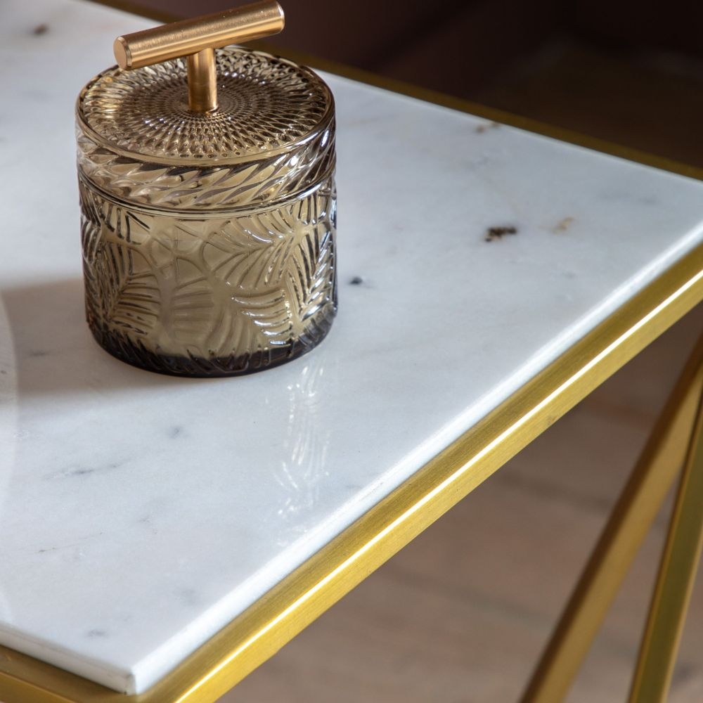 Product photograph of Helford White Marble And Gold Side Table from Choice Furniture Superstore.