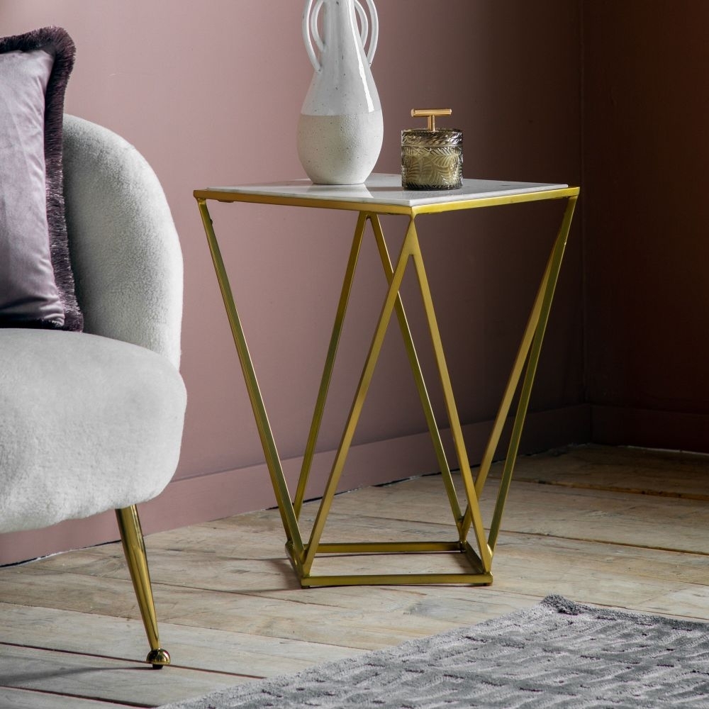 Product photograph of Helford White Marble And Gold Side Table from Choice Furniture Superstore.